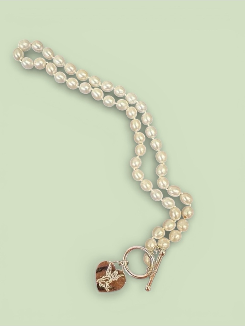 Vintage Disney Tinkerbell charm necklace - faux pearl  -  .925 silver - marked